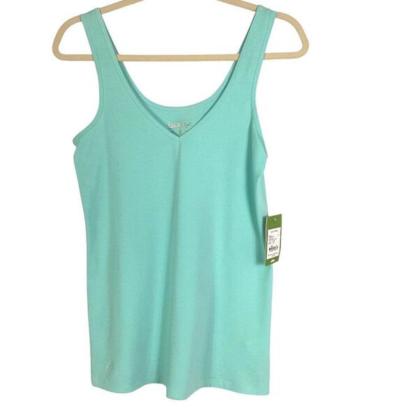 NWT Lilly Pulitzer Tabbie V-neck Tank in Shorely Blue, large, 93% Pima cotton - Picture 1 of 11
